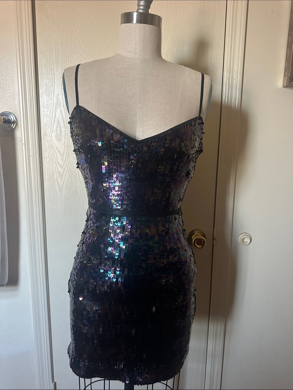 bebe Black Iridescent Sequin Mini Dress